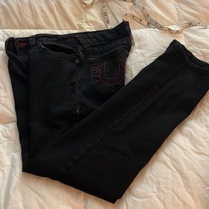 True Religion Black Denim Jeans with red stitching size 16.